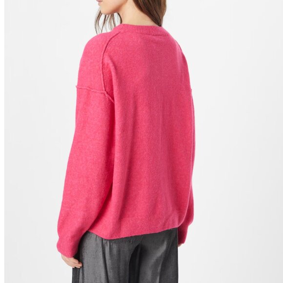 Weekday Bright Pink Annie Chunky Knit Oversized Crewneck Sweater Wool Blend sz S - Picture 2 of 12